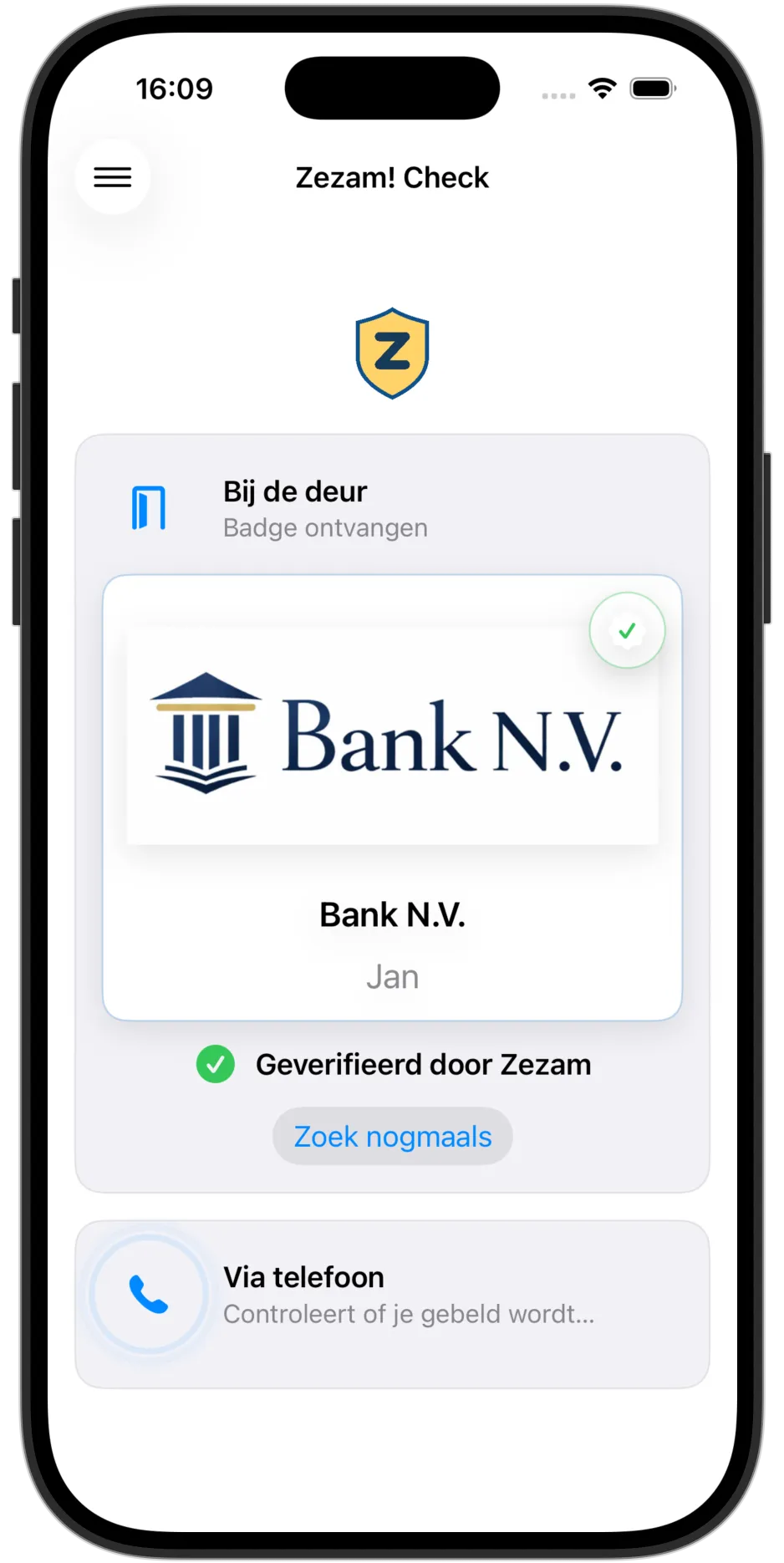 Voorbeeld van een geverifieerde badge.