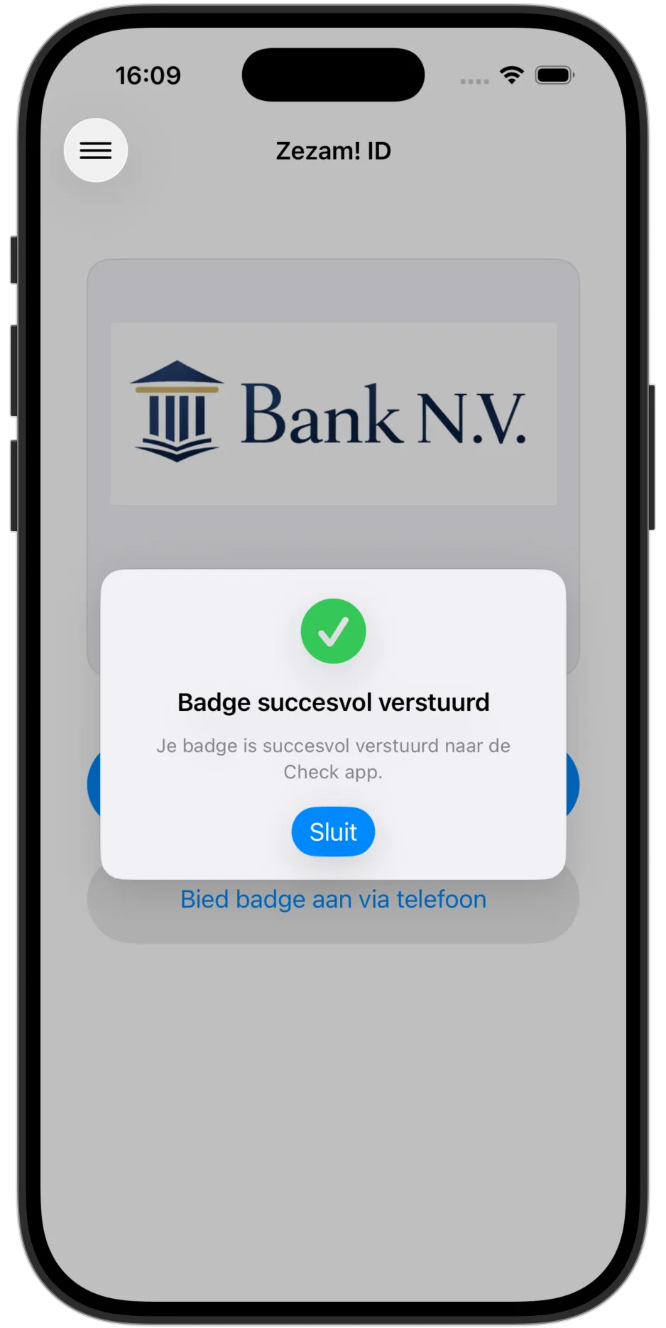 Voorbeeld van een geverifieerde badge.